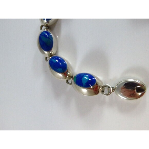 Sterling Silver 7 3/4" Bracelet Azurite-Malachite Blue Green Polished Cabochon - Picture 4 of 12